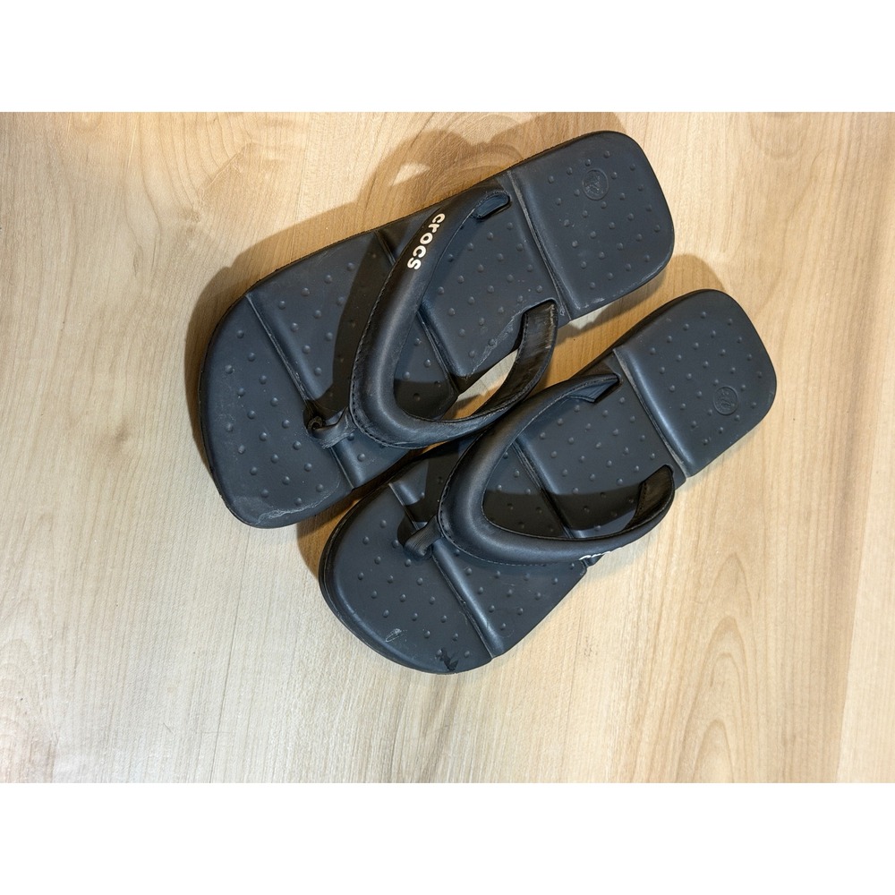 Crocs Flip Flop Sandals Black W10 Womens Padded Thong Beach Casual